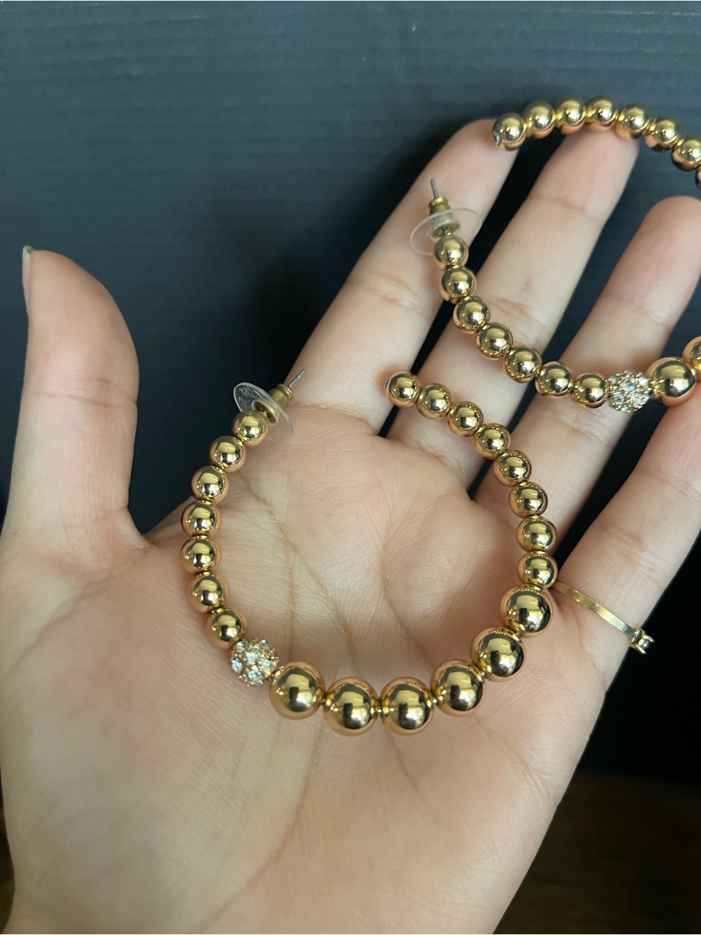 Gold tone cz 2 inch hoop earrings - Picture 3 of 5